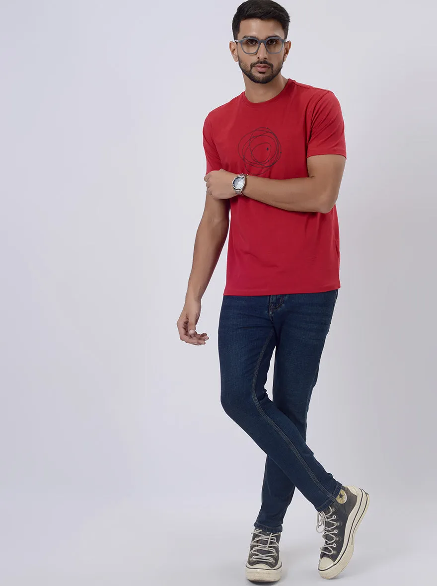 Red Printed Slim Fit T-Shirt | JadeBlue