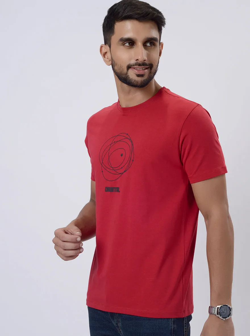 Red Printed Slim Fit T-Shirt | JadeBlue