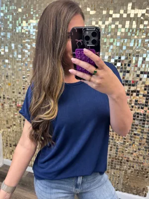 Relaxed Fit Round Neck Short Sleeve Top - Navy by Sew In Love