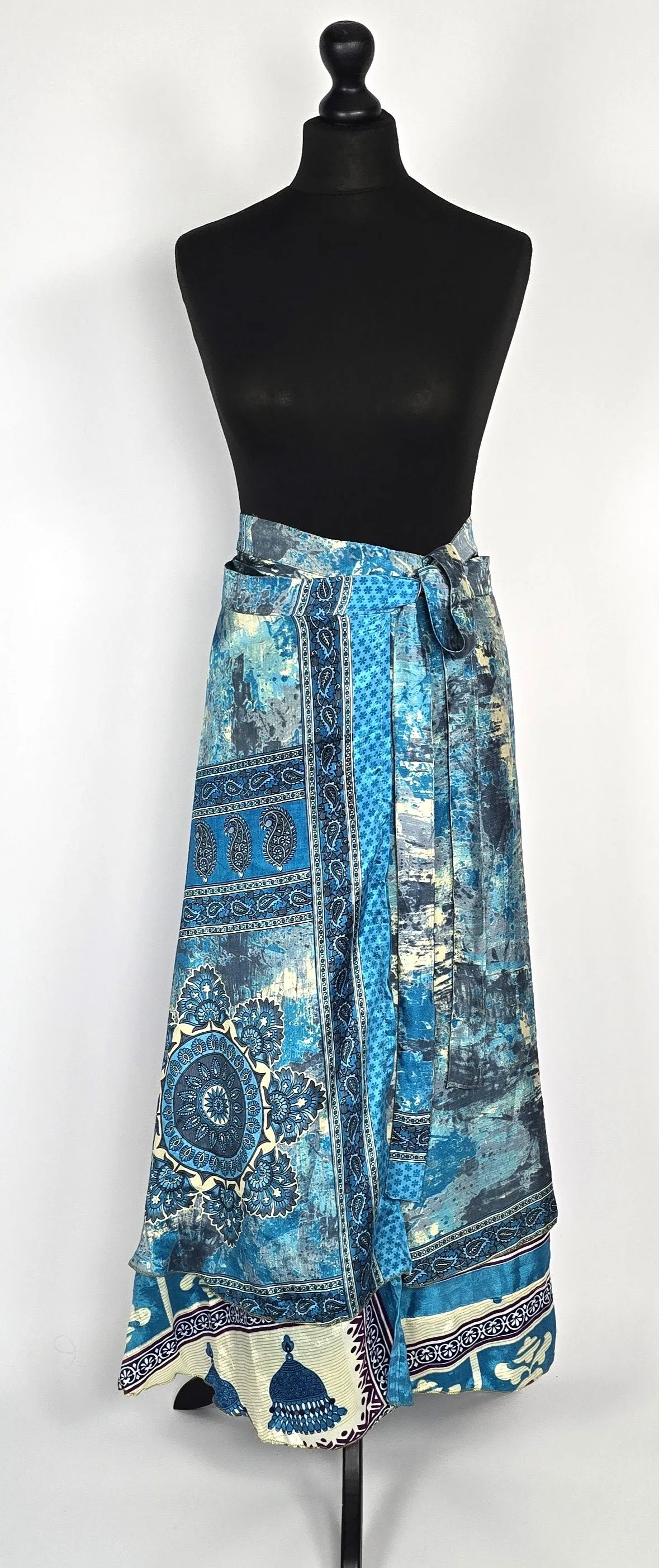 Reversable flattering Indian gypsy wrap skirt, made from vintage silk-mix saree fabrics with Oriental & floral print #8