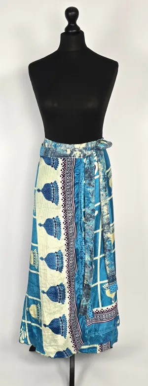 Reversable flattering Indian gypsy wrap skirt, made from vintage silk-mix saree fabrics with Oriental & floral print #8