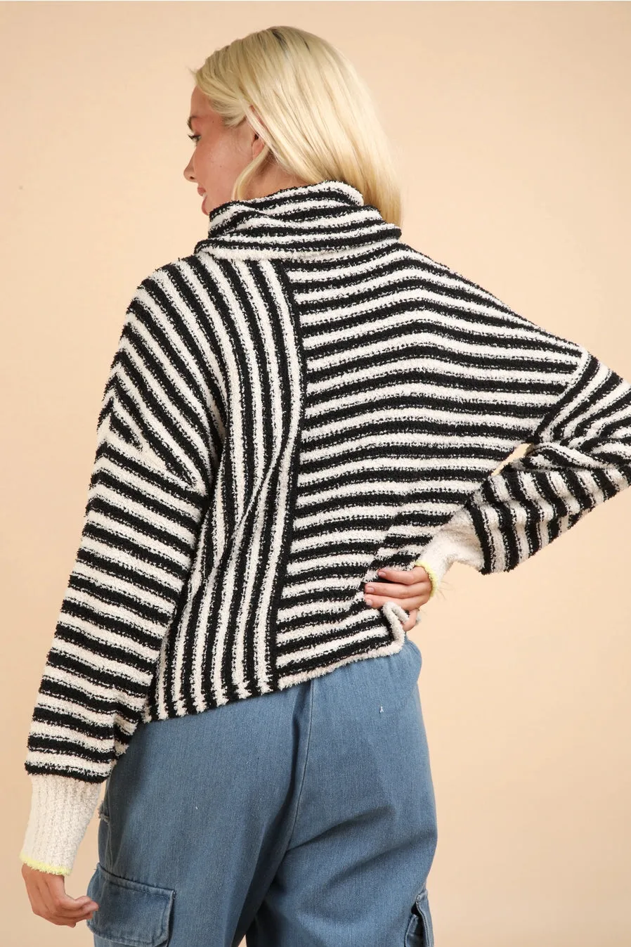 Roll Neck Stripe Sweater Black/White