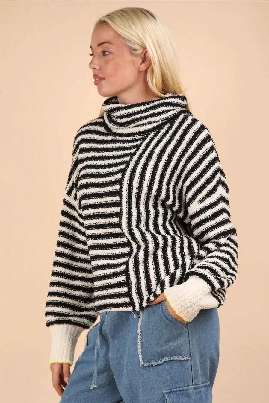 Roll Neck Stripe Sweater Black/White