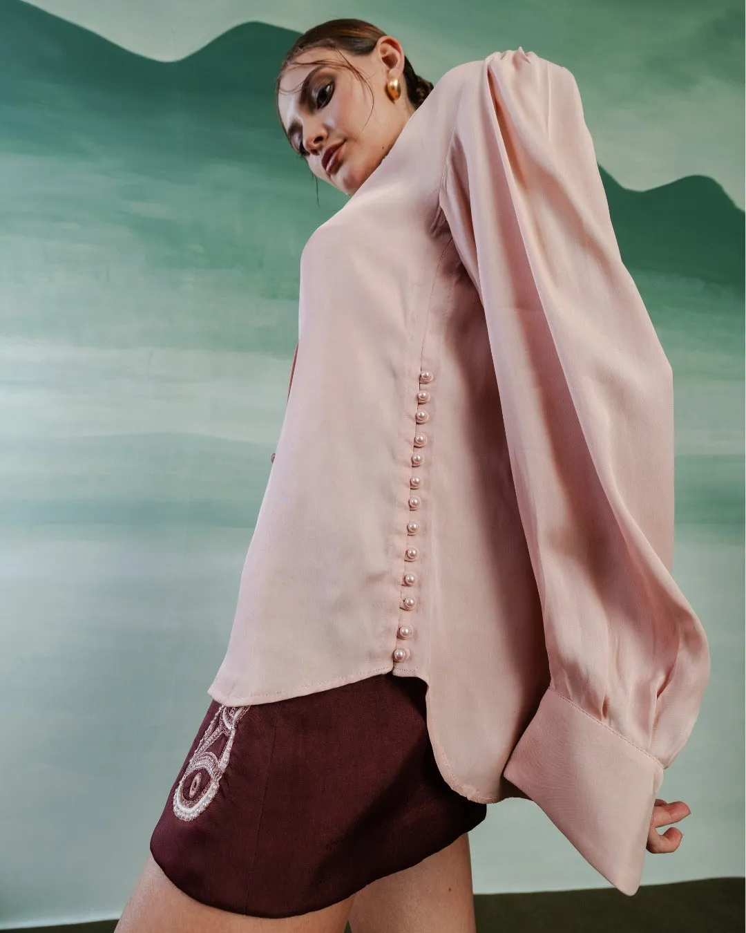 Romanesque Elegance Side Opening Shirt