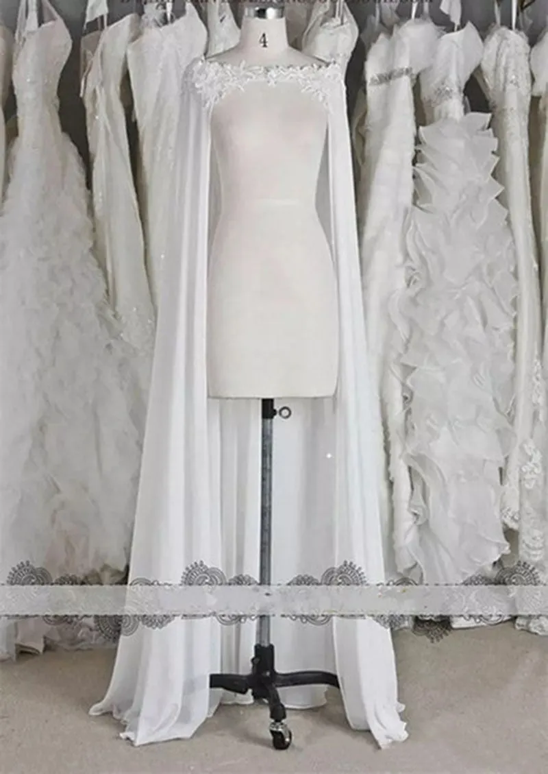 Roycebridal White ivory Wedding Wraps Chiffon Bride Jacket Bridal Cloak Dress's Cape Appliques Hot Sale manto Women Wedding Accessory