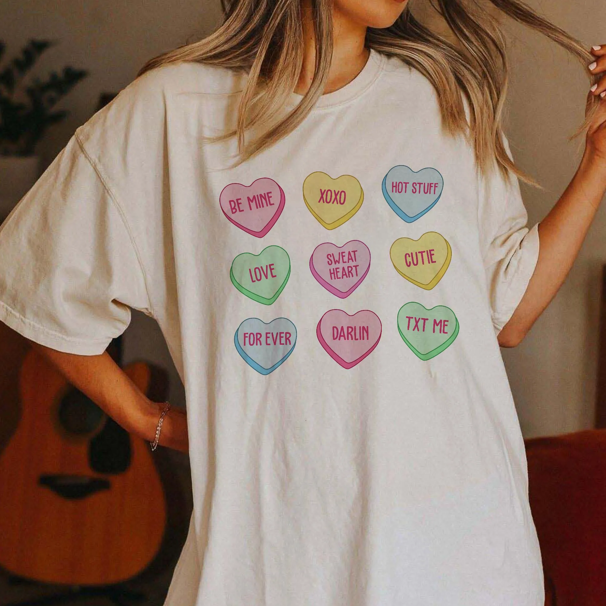 Sandjest Candy Hearts T-Shirt Valentines Shirts for Women Girl Friends