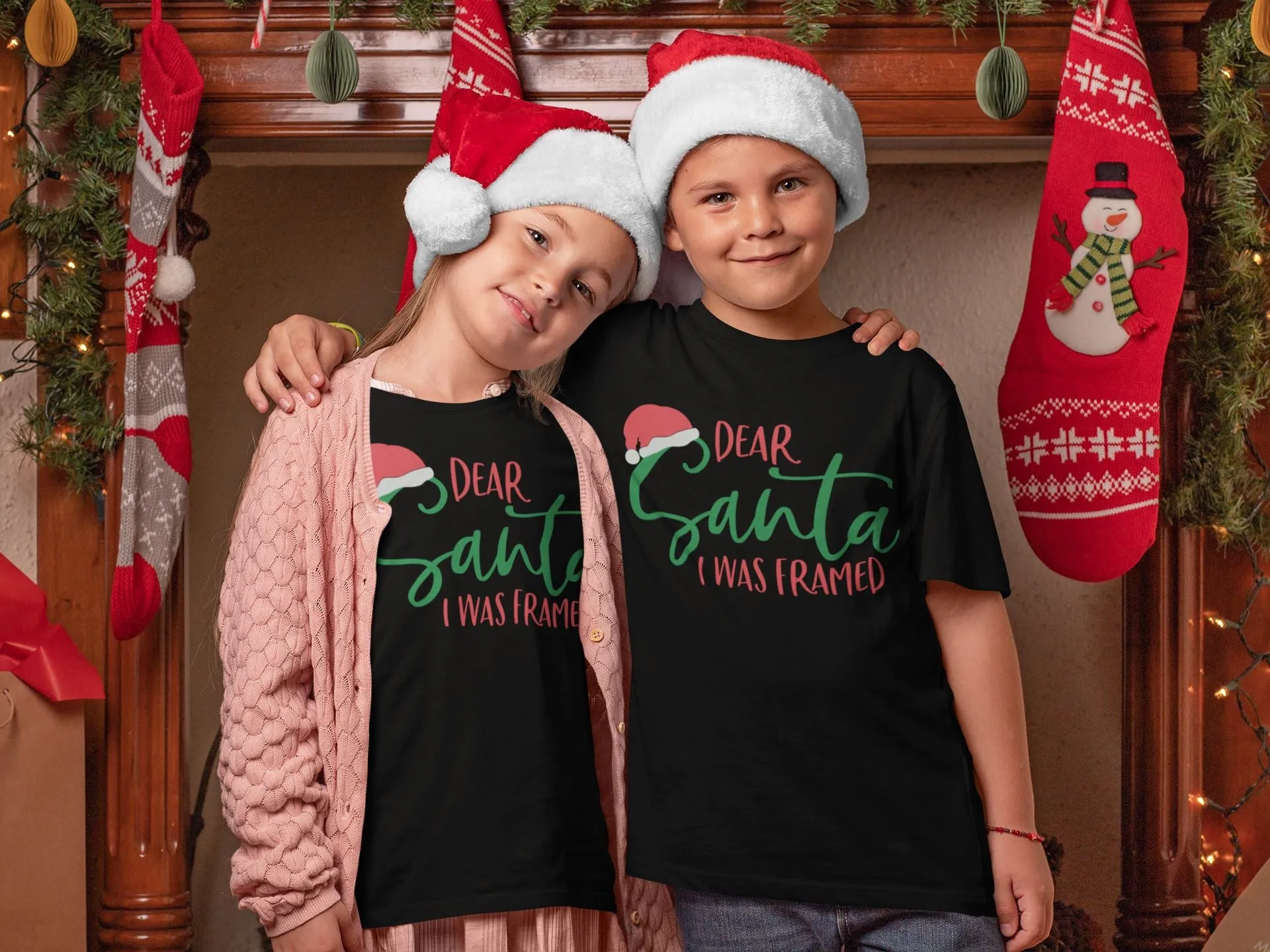Santa I was Framed Family Black T-shirts