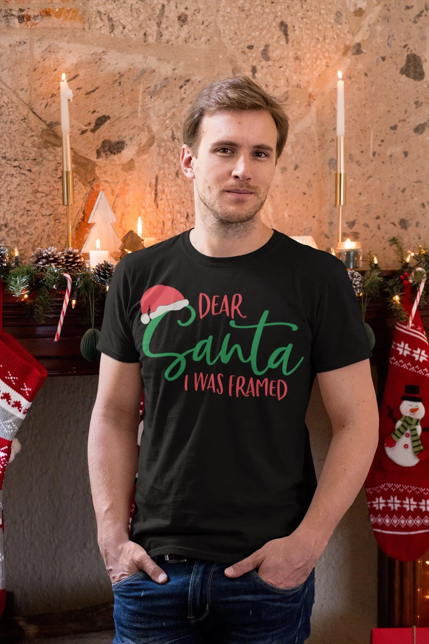 Santa I was Framed Family Black T-shirts