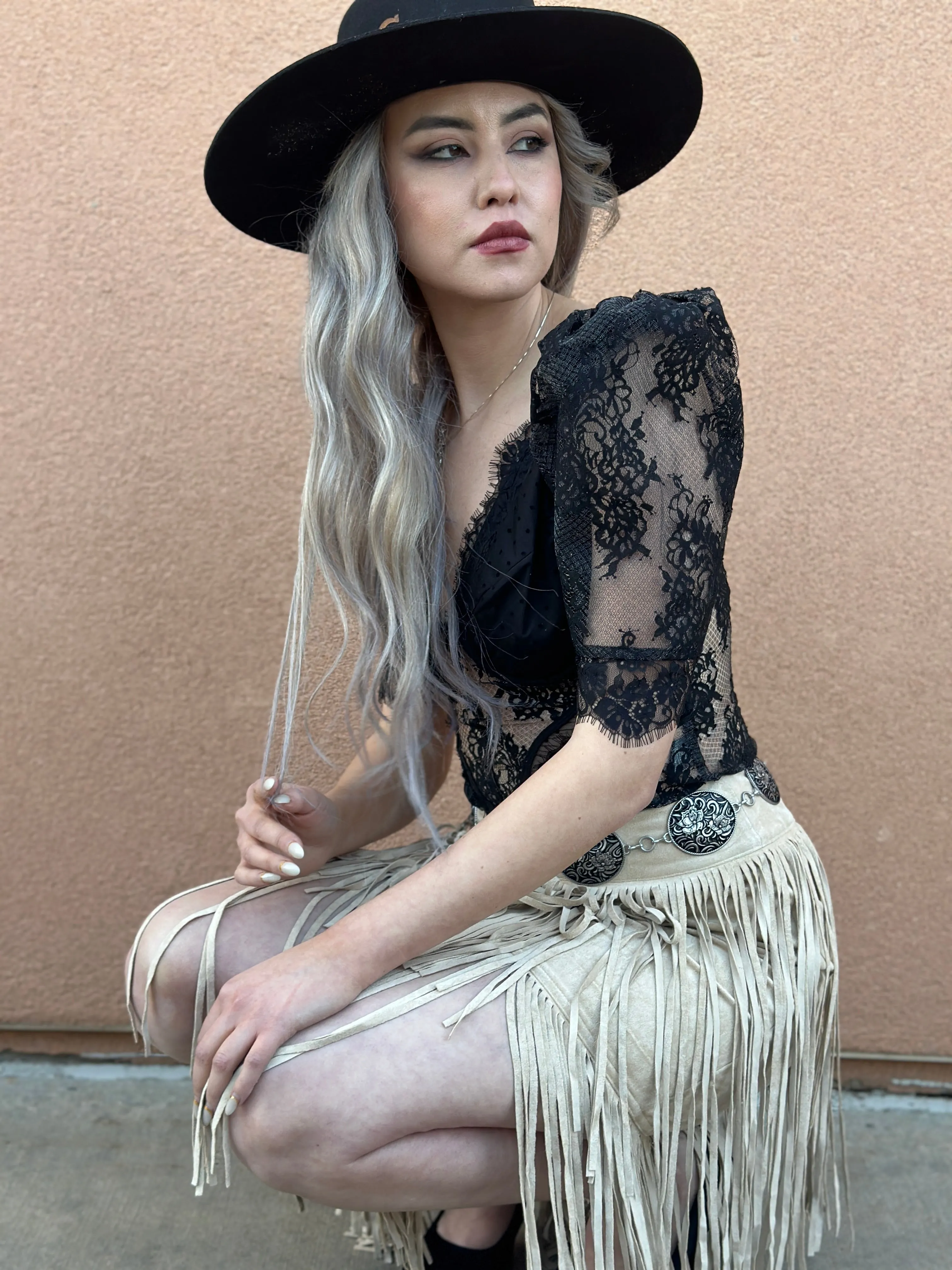 Sarahi Beige Fringe Skirt