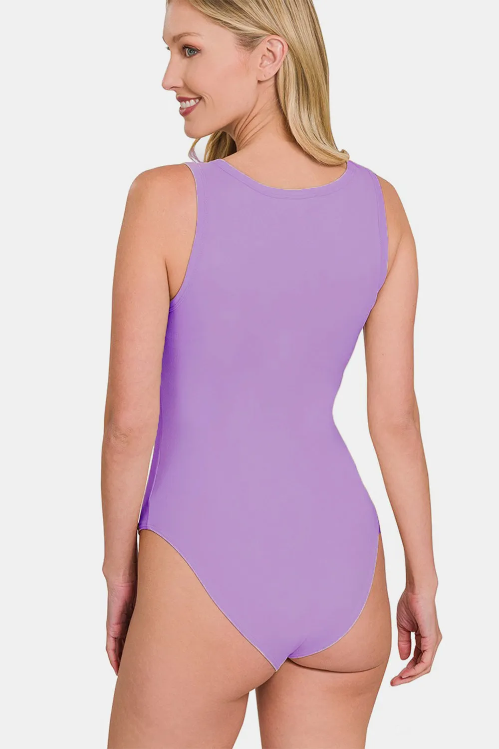 Sassy Microfiber Notched Sleeveless Bodysuit