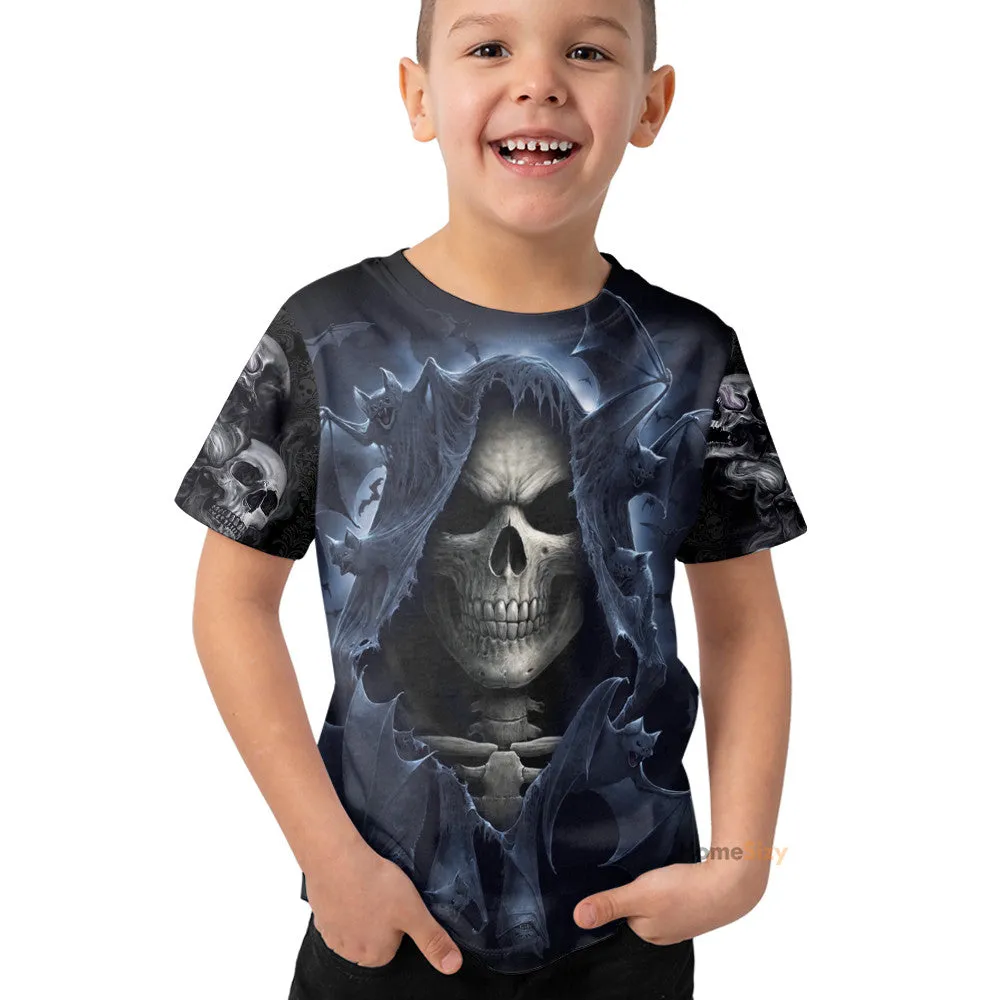 Shadow Bat Grim Reaper Skull 3D Printed Kid Tshirt QT306137Hf