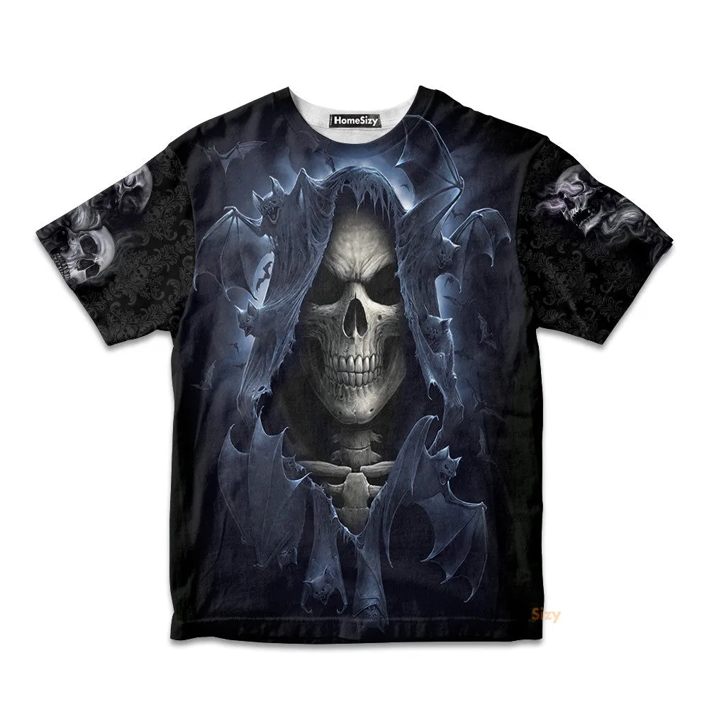 Shadow Bat Grim Reaper Skull 3D Printed Kid Tshirt QT306137Hf