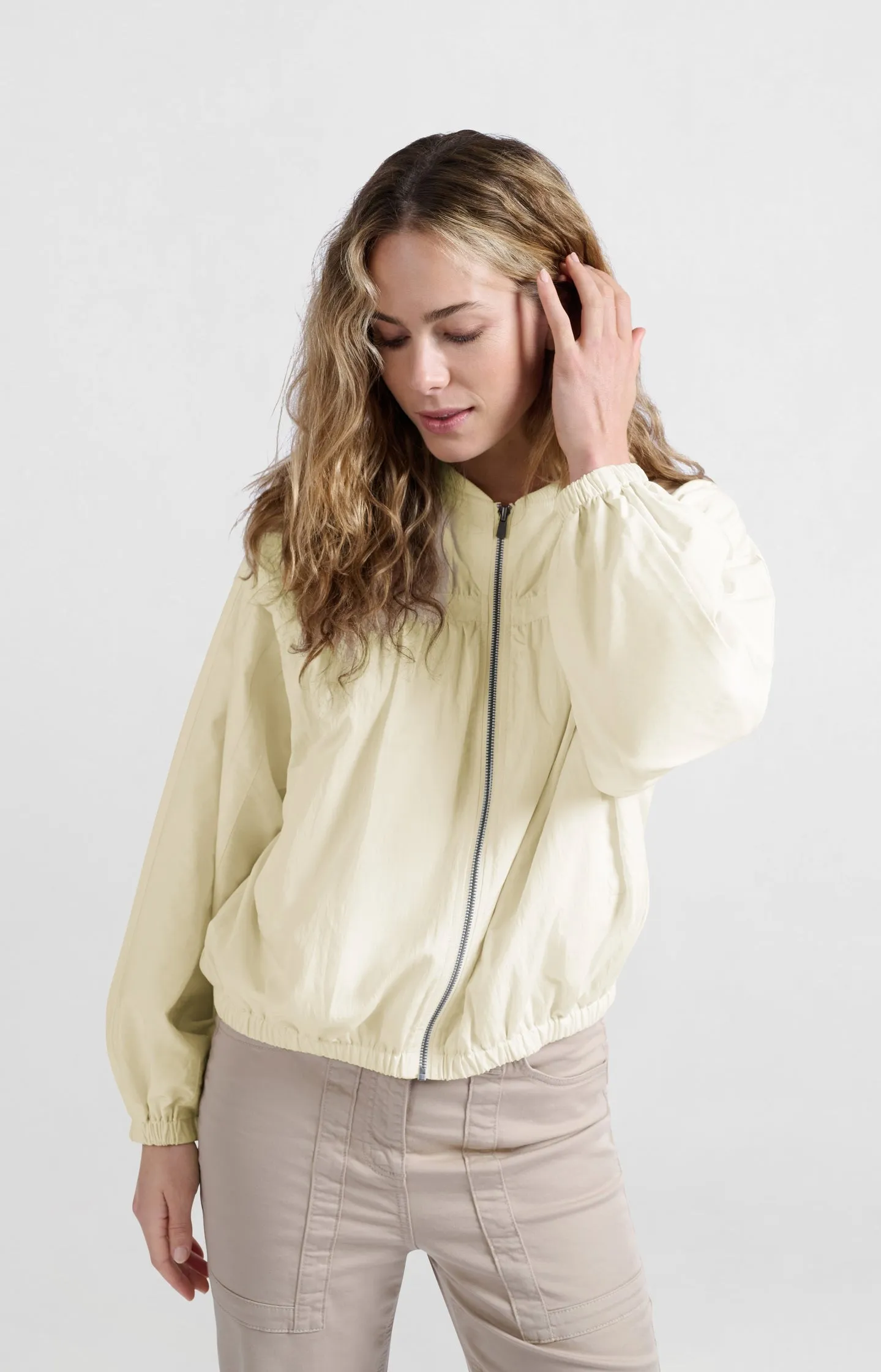 Short nylon bomber jacket with oversized fit