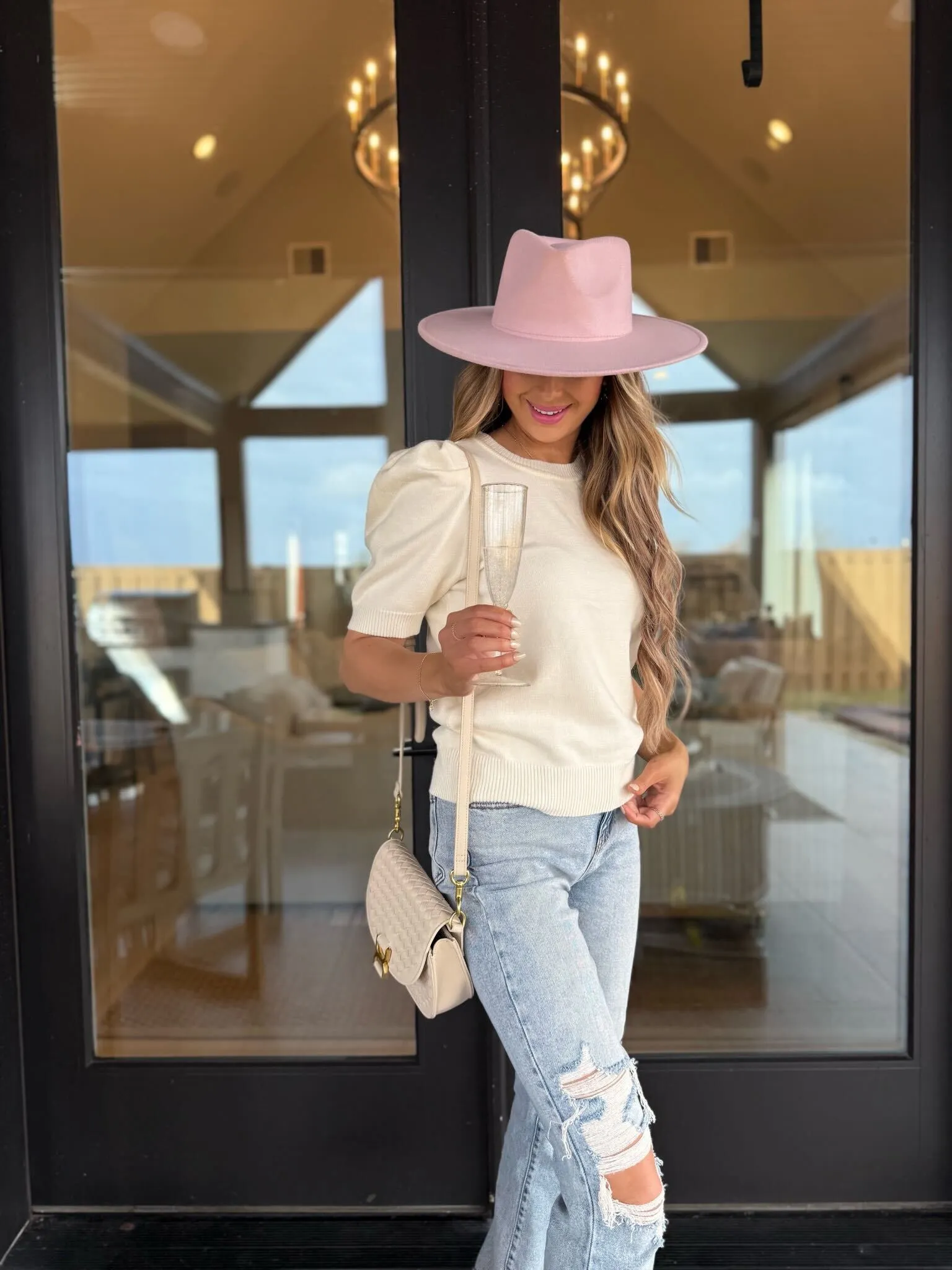 Short Puff Sleeve Ribbed Sweater - Cream - FINAL SALE