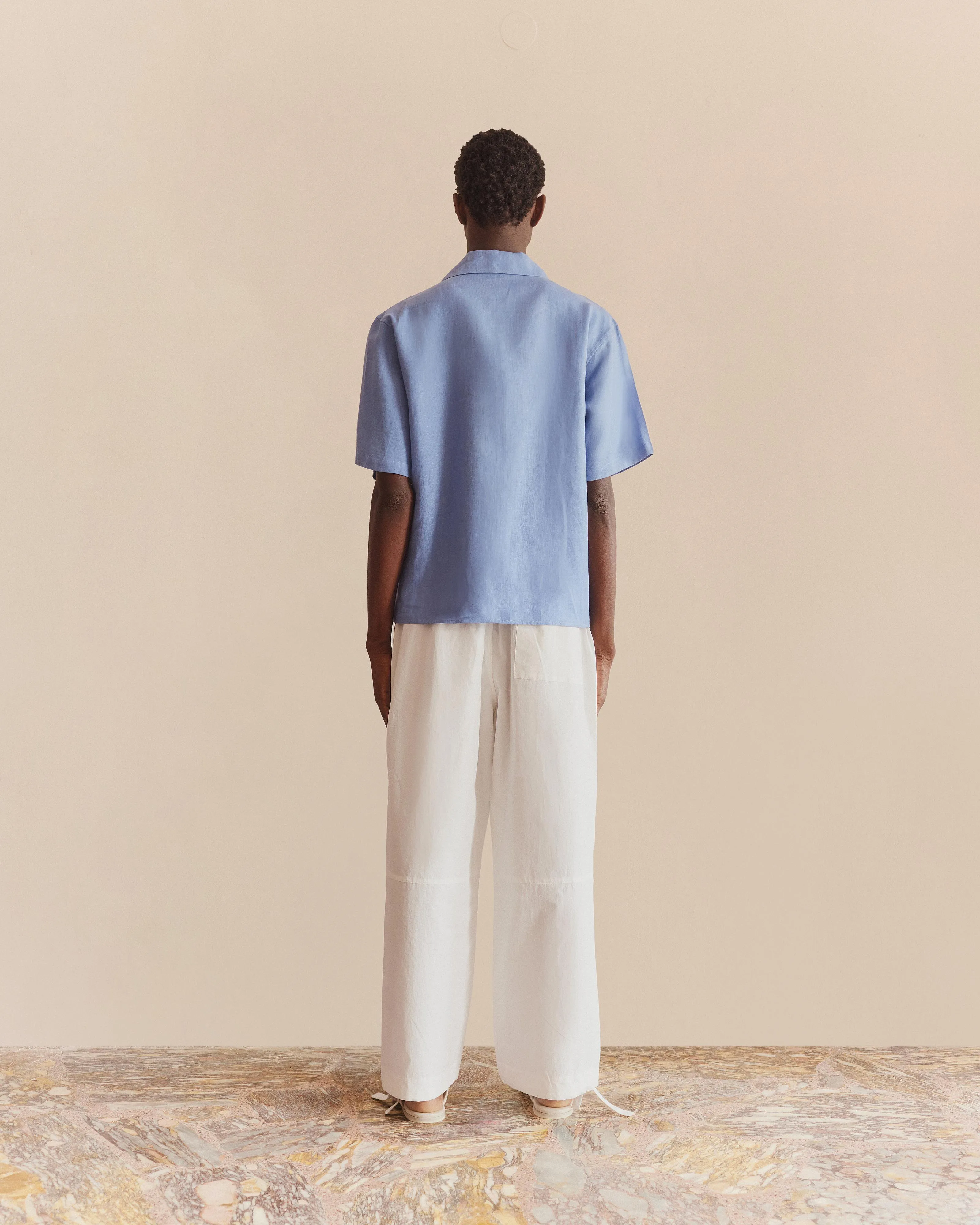 Short Sleeve Linen Shirt Blue