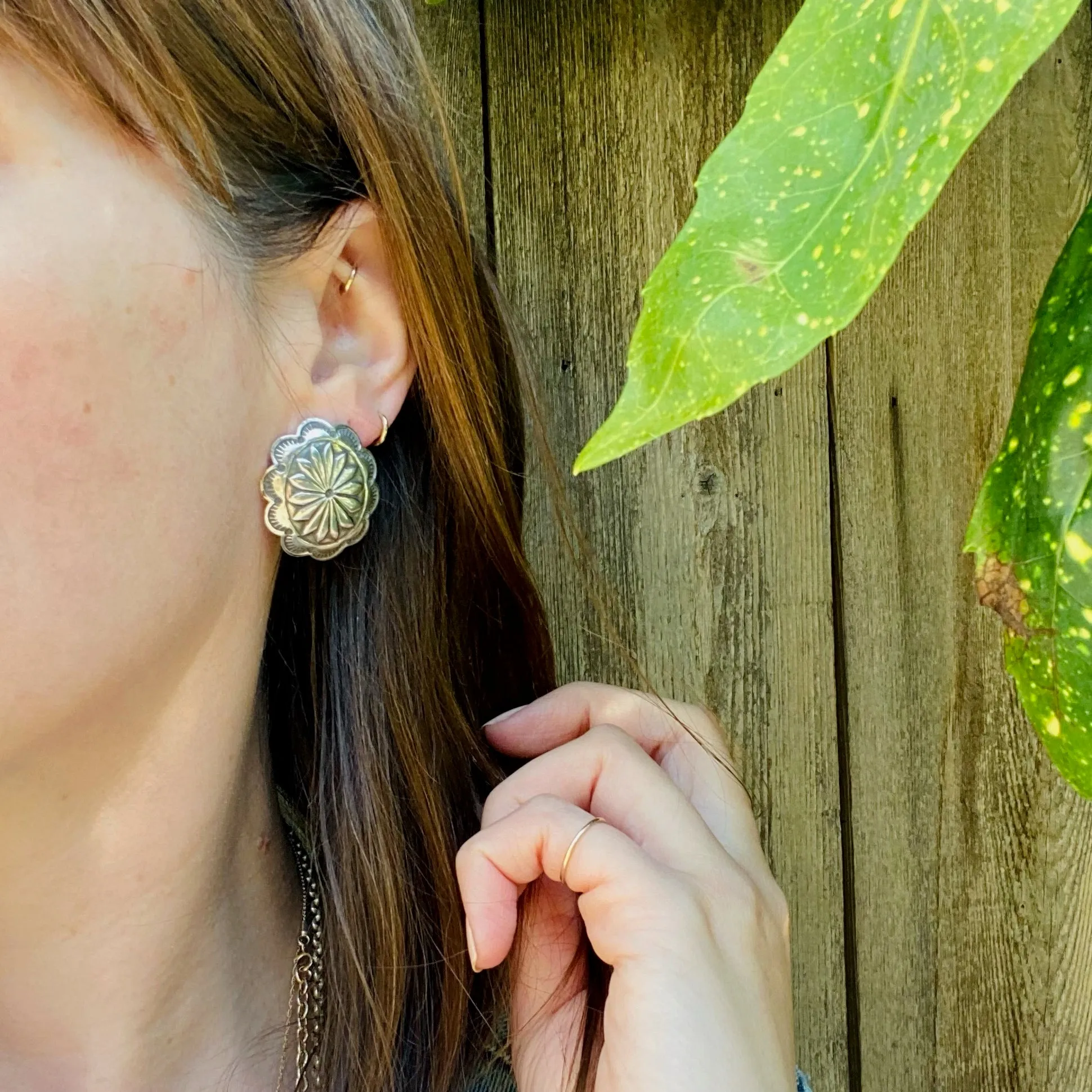 Silver Concho Earrings with Rocker Designs