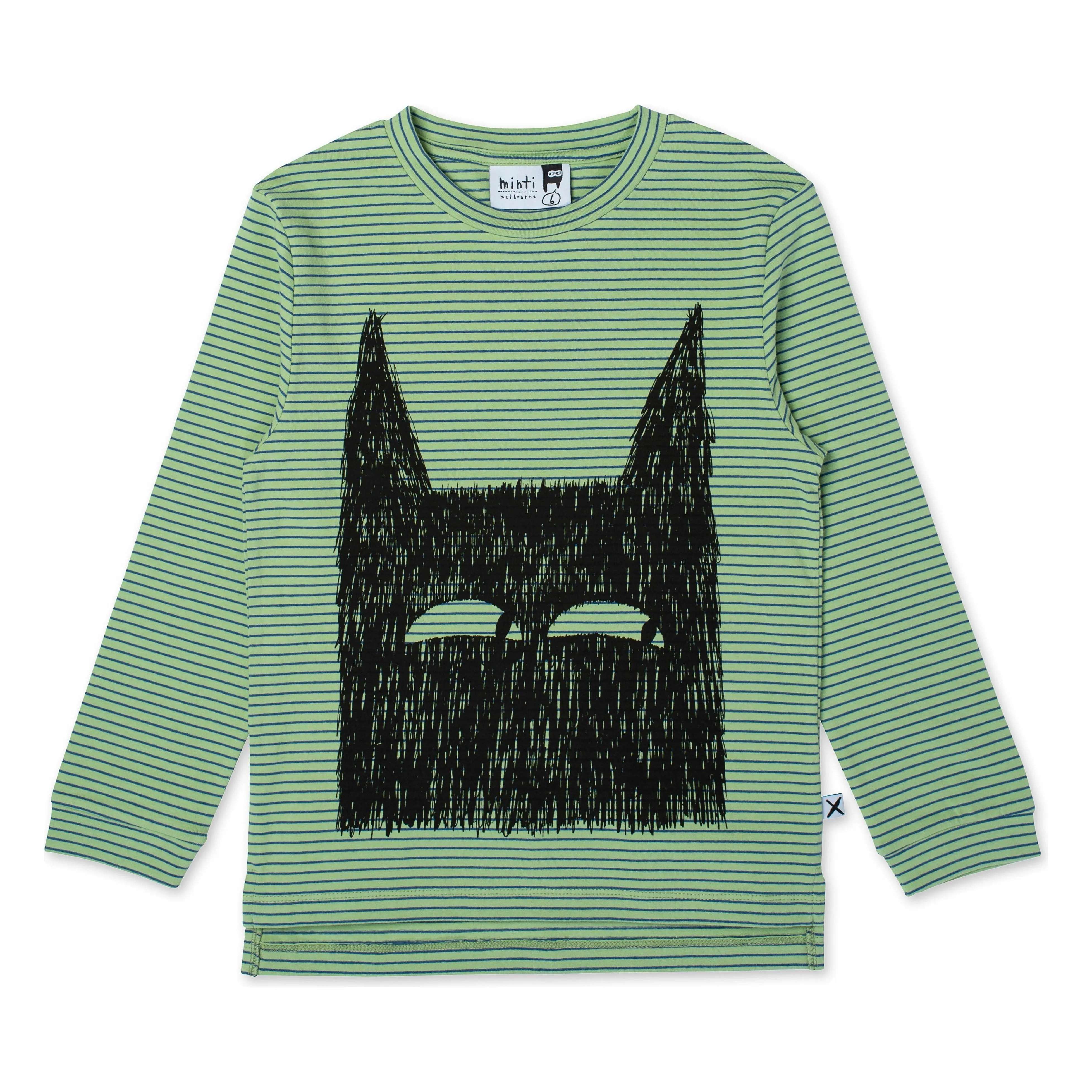 Sketchy Wolf Tee - Lime/Blue Stripe