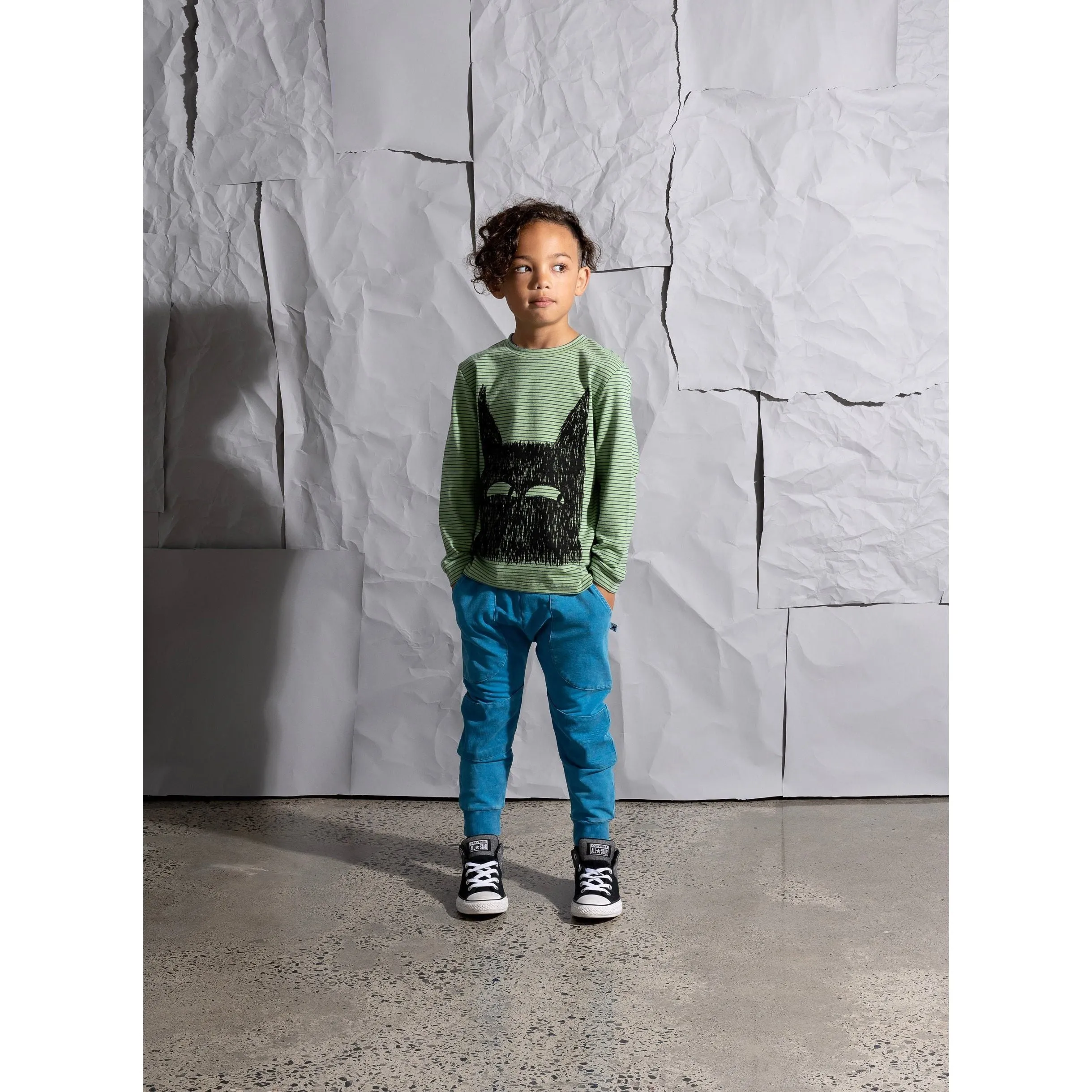 Sketchy Wolf Tee - Lime/Blue Stripe