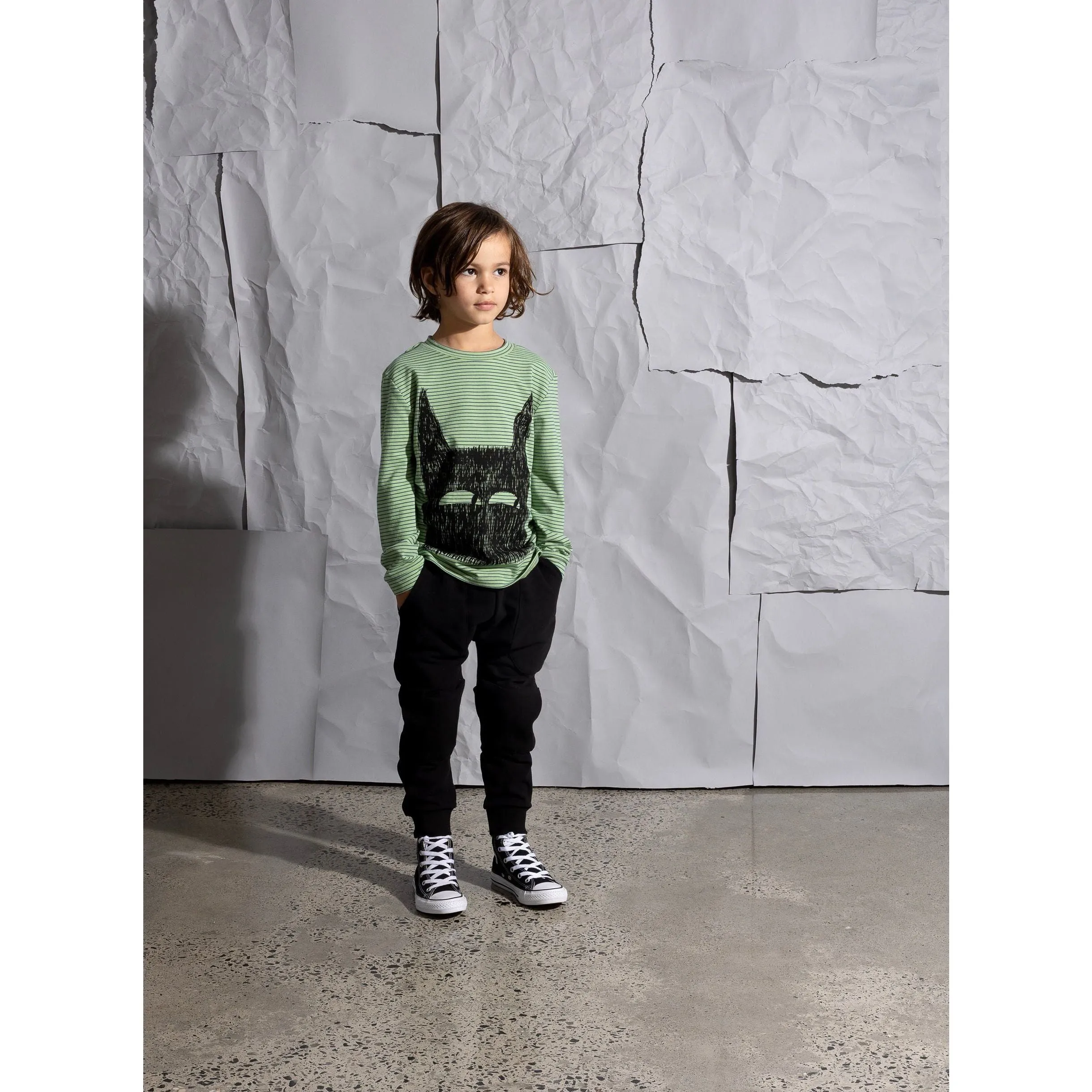 Sketchy Wolf Tee - Lime/Blue Stripe