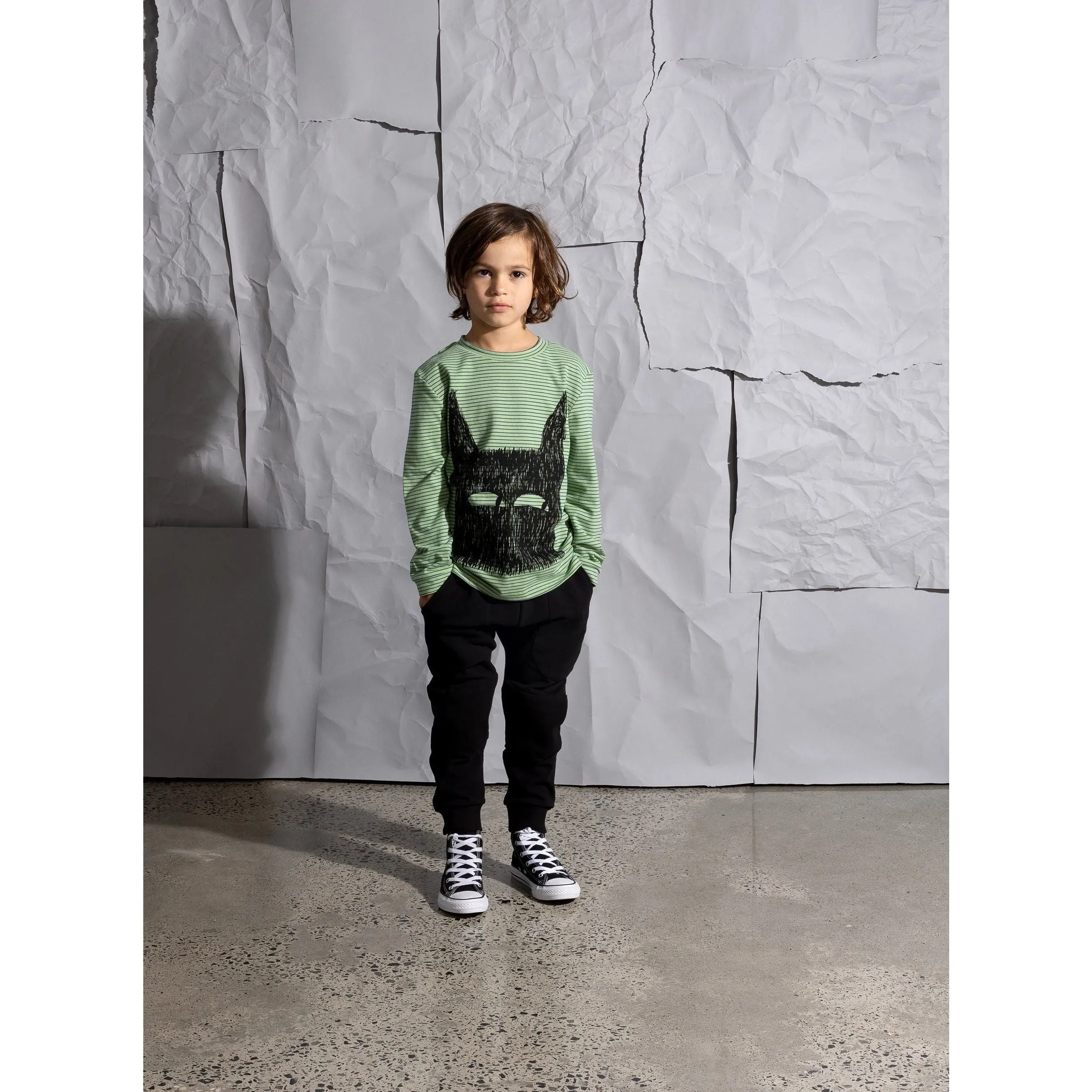 Sketchy Wolf Tee - Lime/Blue Stripe
