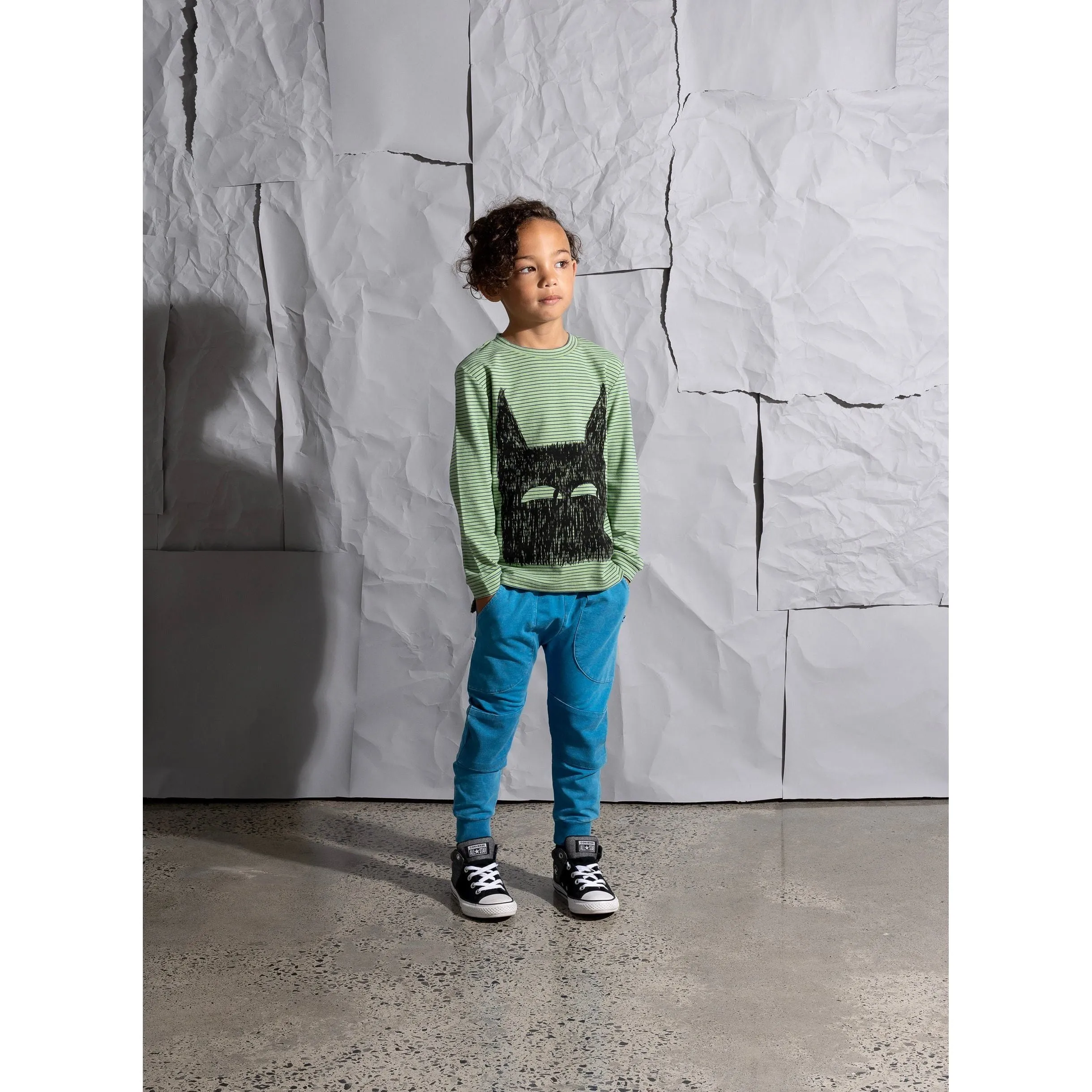 Sketchy Wolf Tee - Lime/Blue Stripe