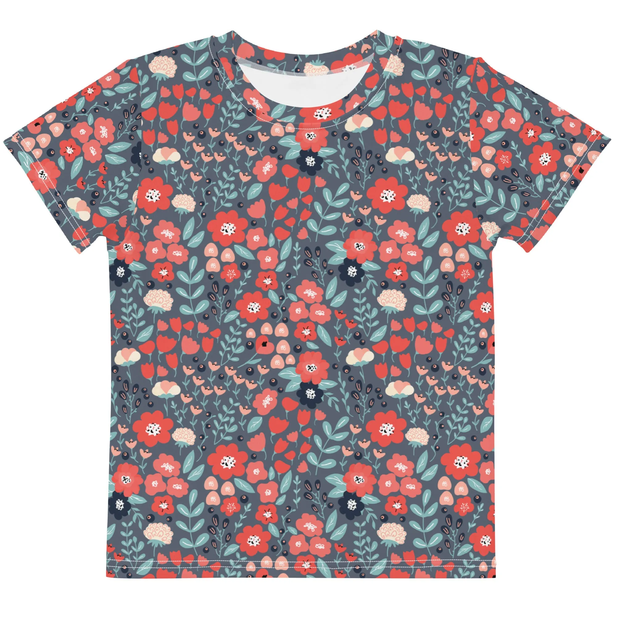 Slate Blue & Coral Kids Crew Neck T-Shirt (2T-7)