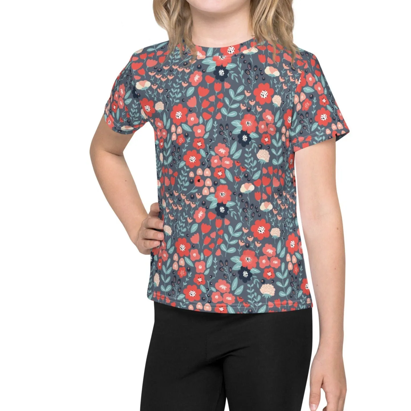 Slate Blue & Coral Kids Crew Neck T-Shirt (2T-7)