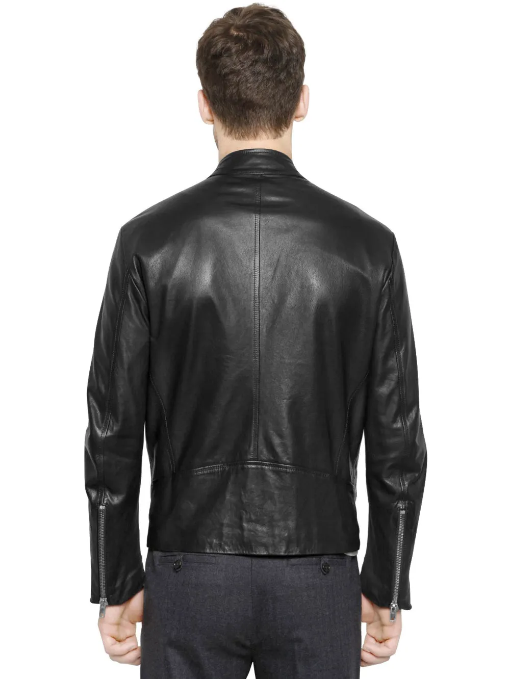 Snap Button Collar Leather Jacket