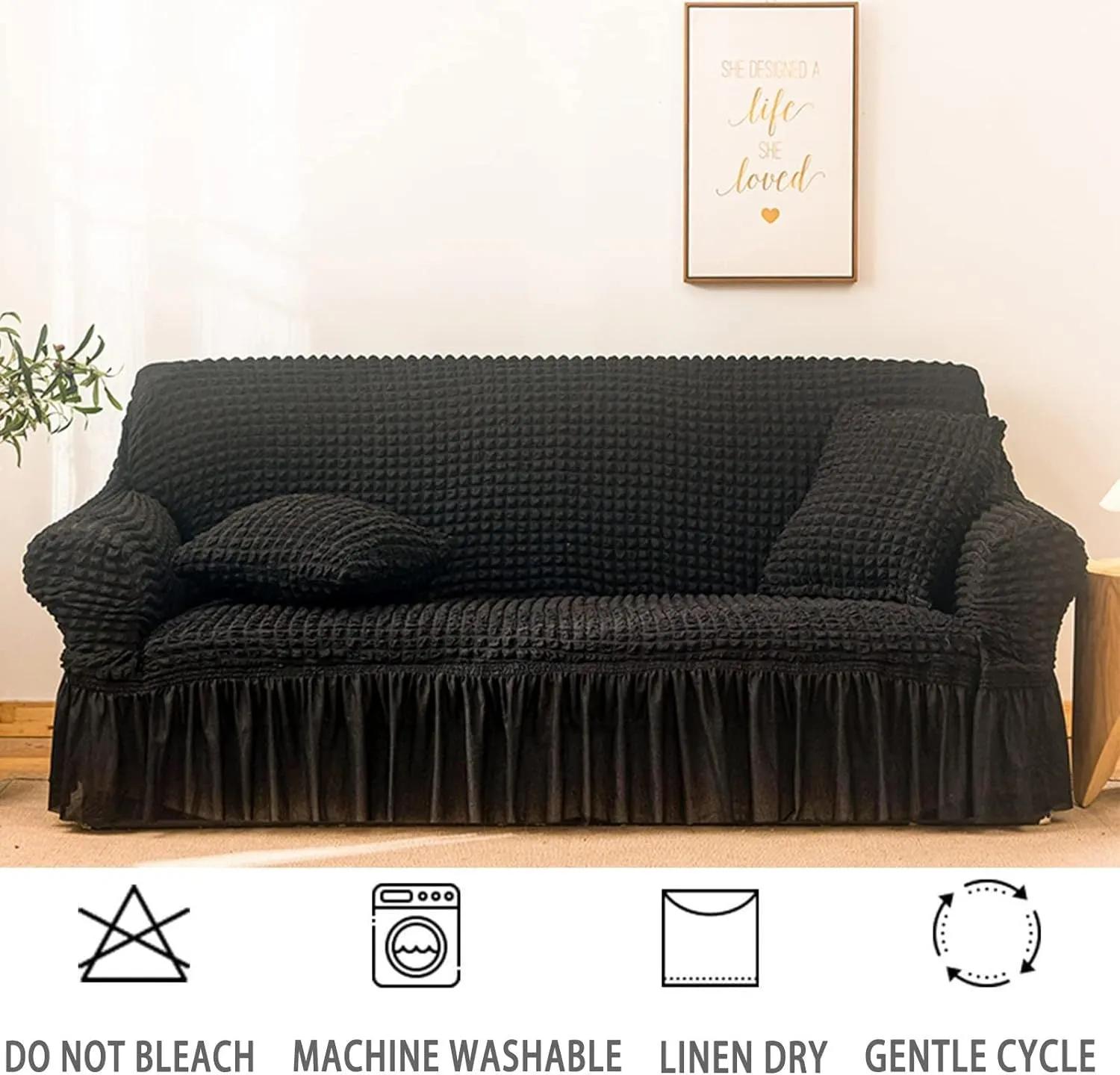 Sofa cover with Skirts Black 4 sizes