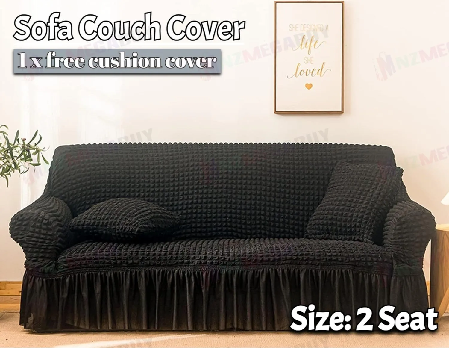 Sofa cover with Skirts Black 4 sizes