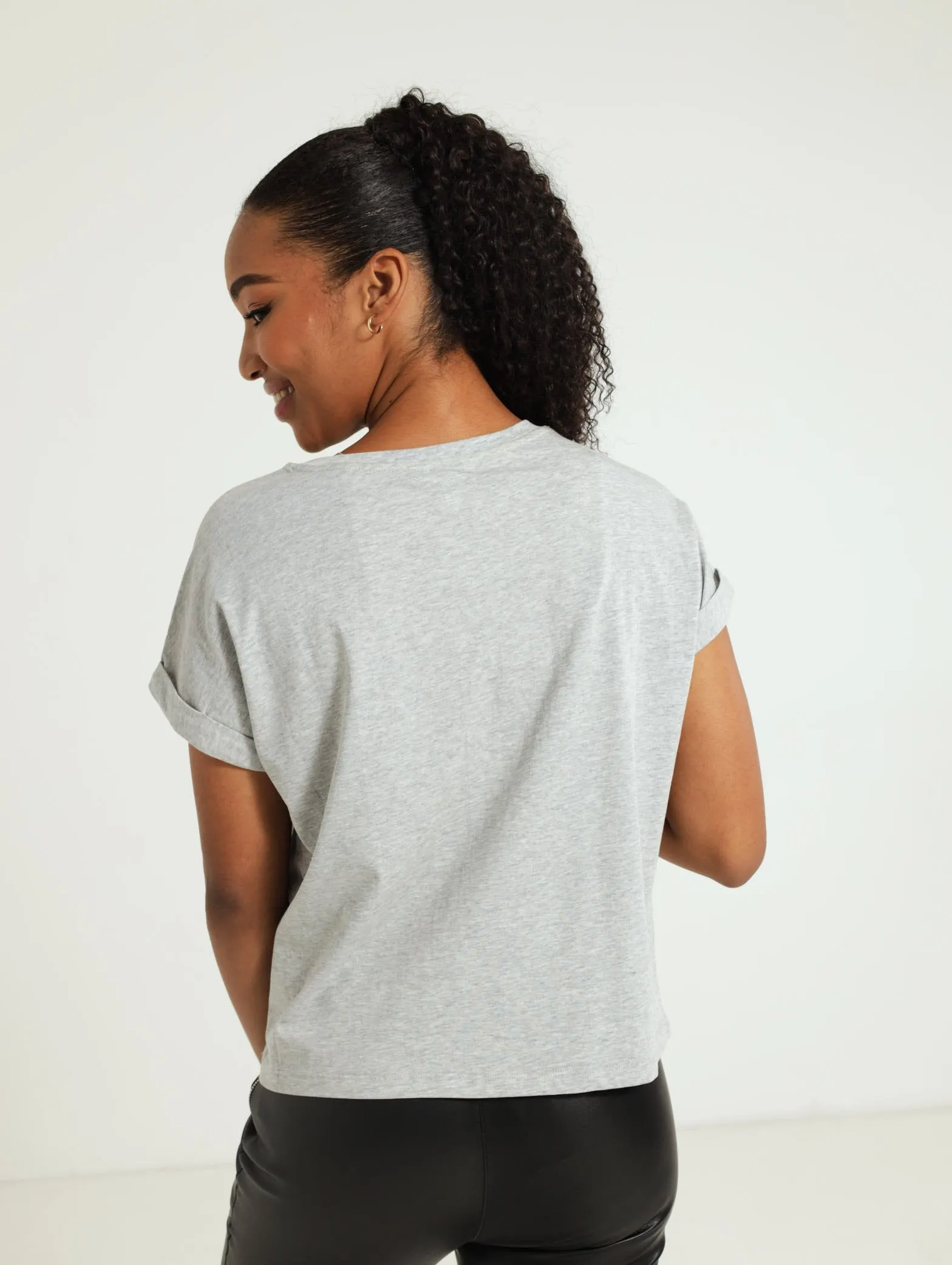 Sophia Boxy Crystal Logo Tee - Grey Melnage