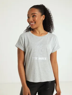 Sophia Boxy Crystal Logo Tee - Grey Melnage