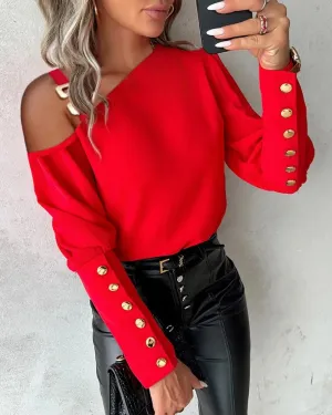 Sophie – Elegant Lantern Sleeve Button Blouse