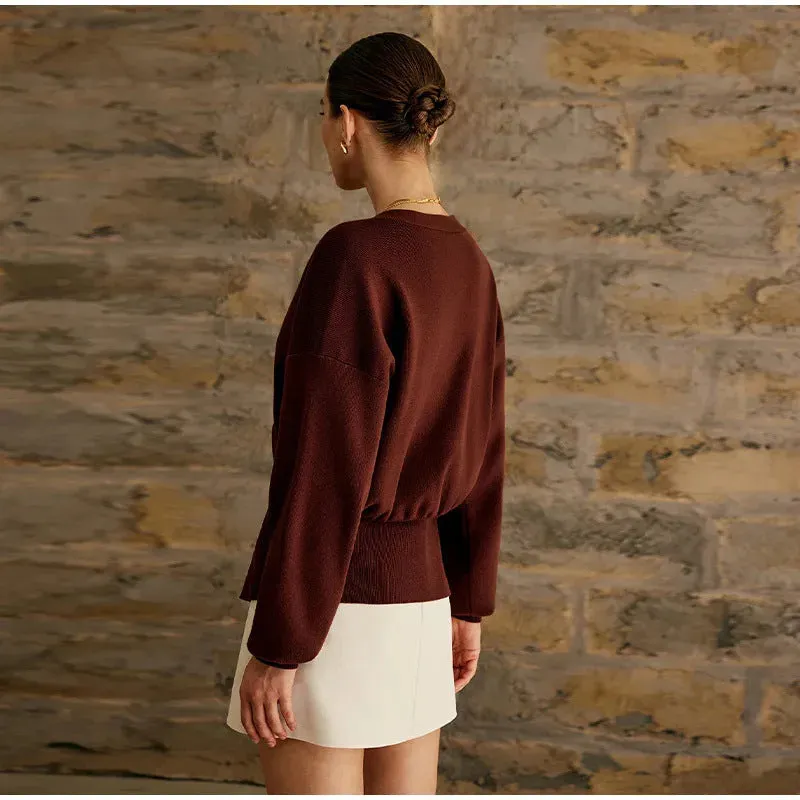 Sophisticated Deep V-Neck Knit Cardigan with Elegant Button Closure