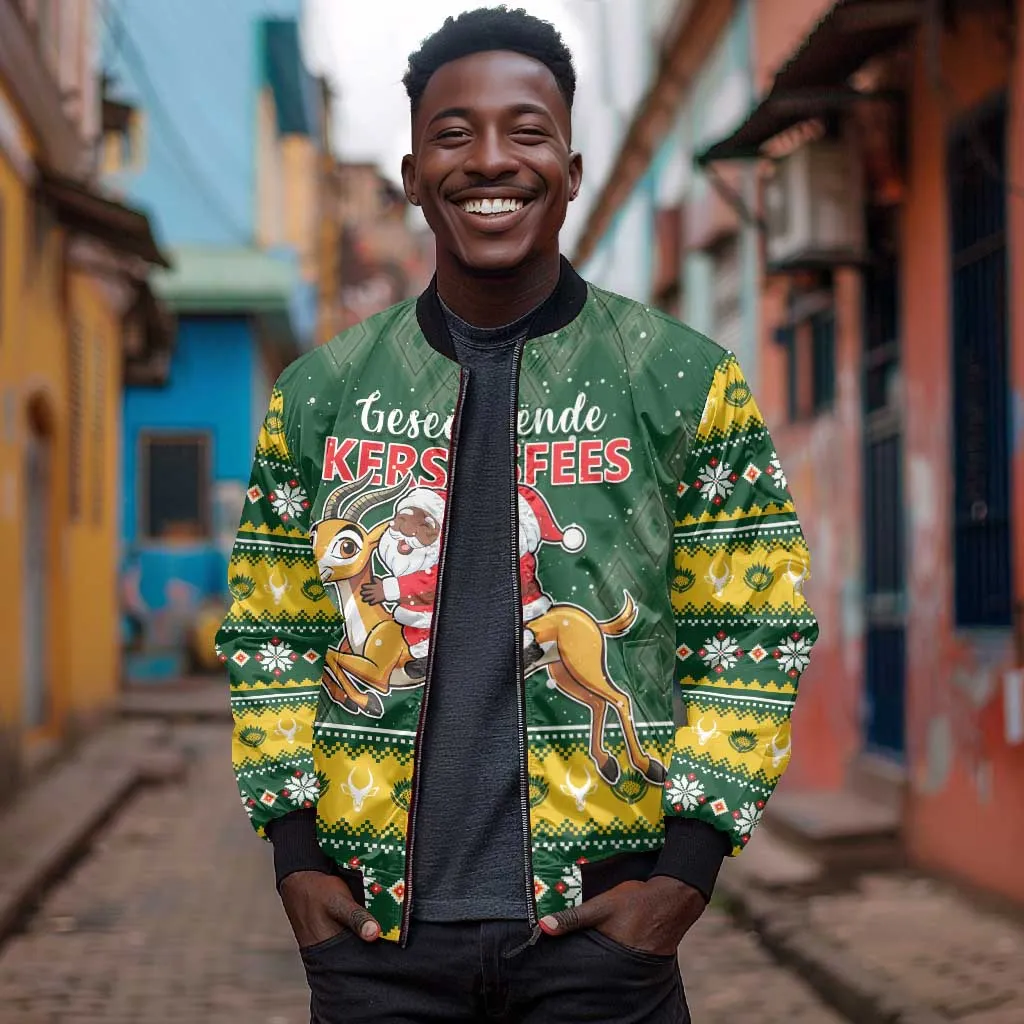 South Africa Christmas Bomber Jacket Funny Santa Riding Springbok LT05