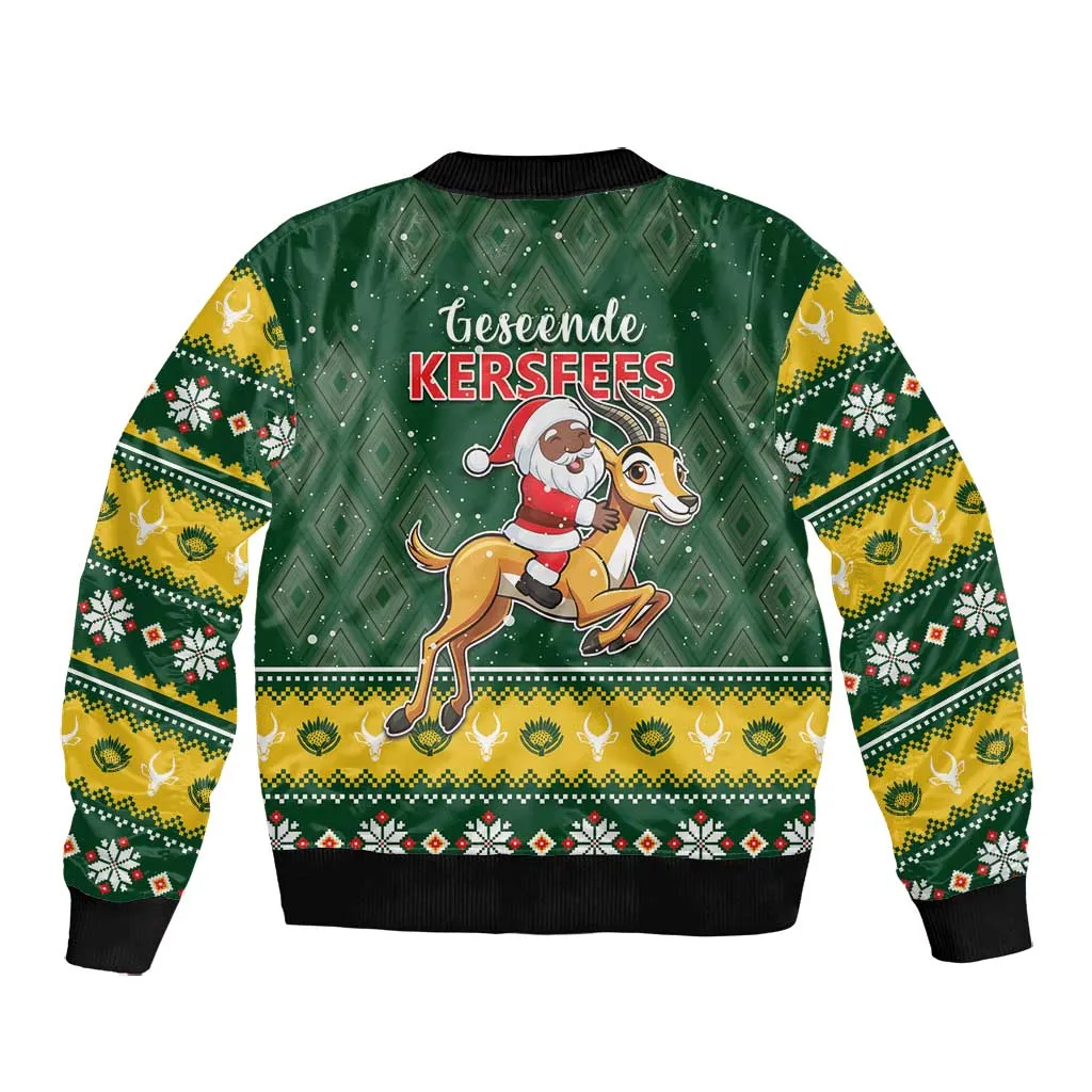 South Africa Christmas Bomber Jacket Funny Santa Riding Springbok LT05