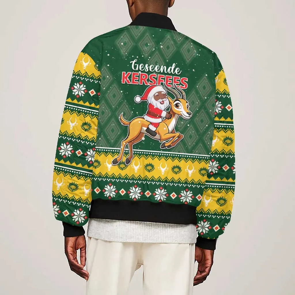 South Africa Christmas Bomber Jacket Funny Santa Riding Springbok LT05