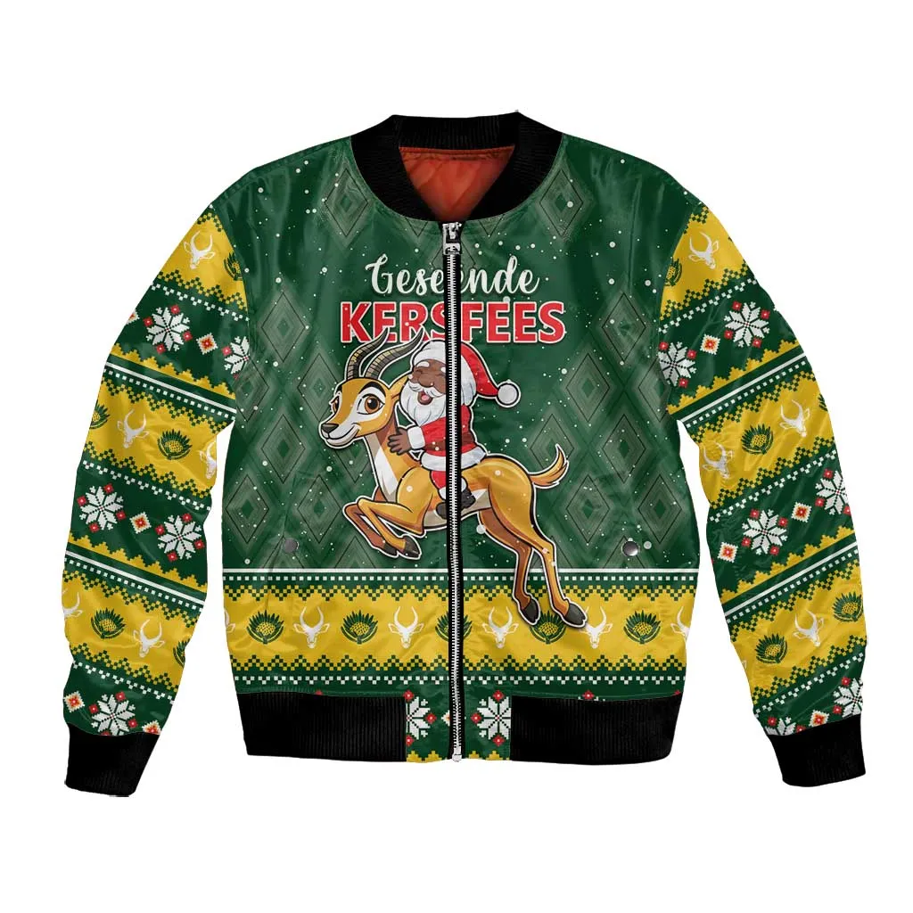 South Africa Christmas Bomber Jacket Funny Santa Riding Springbok LT05