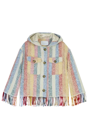 Stripe Blanket Fringe Hooded Jacket
