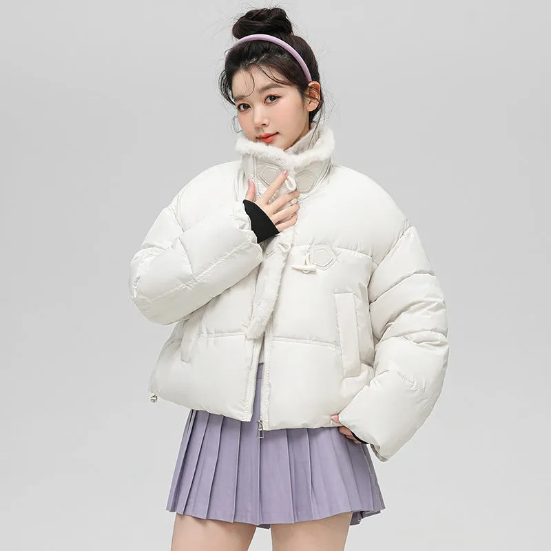 Stylish Solid Color Boxy Fit Puffer Jacket with Toggle Button