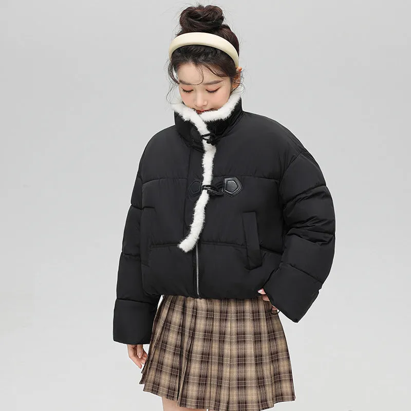 Stylish Solid Color Boxy Fit Puffer Jacket with Toggle Button
