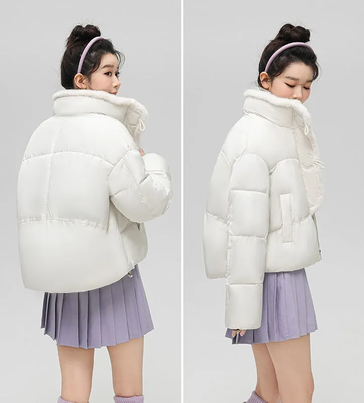 Stylish Solid Color Boxy Fit Puffer Jacket with Toggle Button