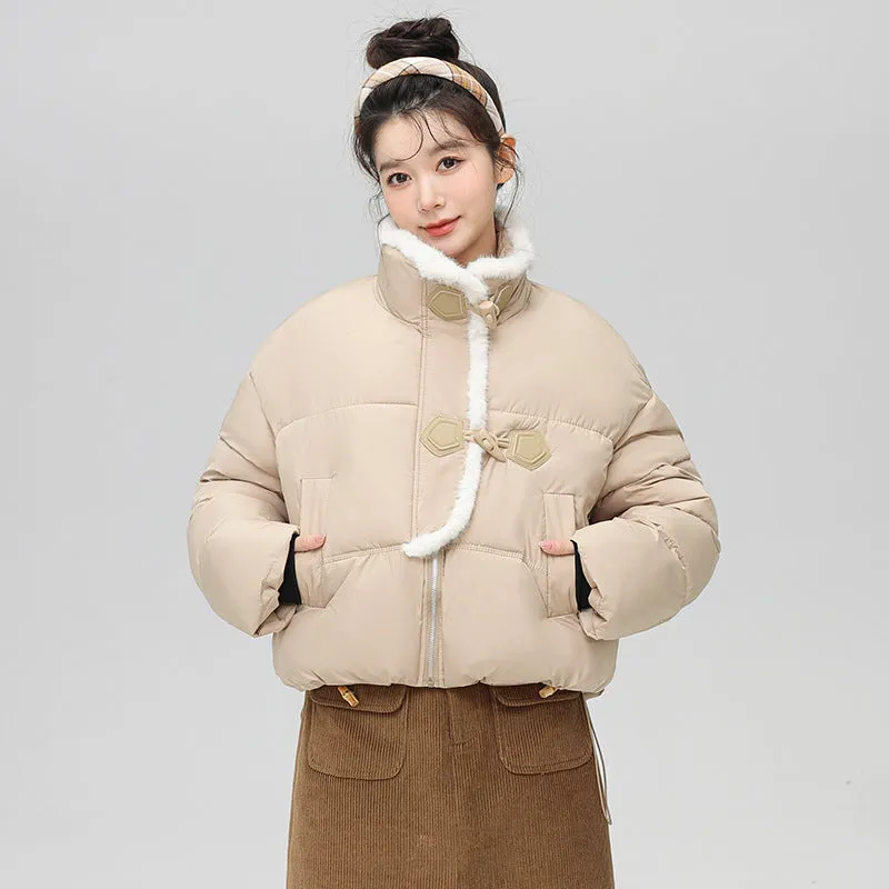 Stylish Solid Color Boxy Fit Puffer Jacket with Toggle Button