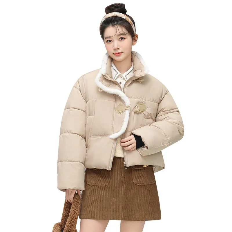 Stylish Solid Color Boxy Fit Puffer Jacket with Toggle Button