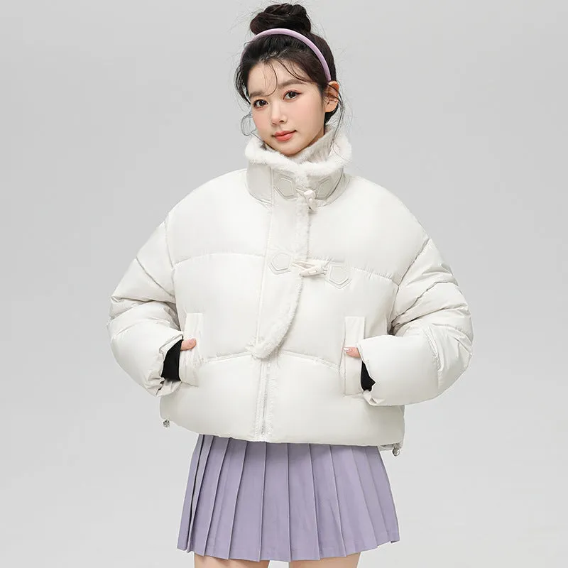 Stylish Solid Color Boxy Fit Puffer Jacket with Toggle Button