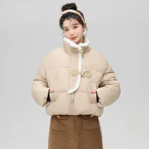 Stylish Solid Color Boxy Fit Puffer Jacket with Toggle Button