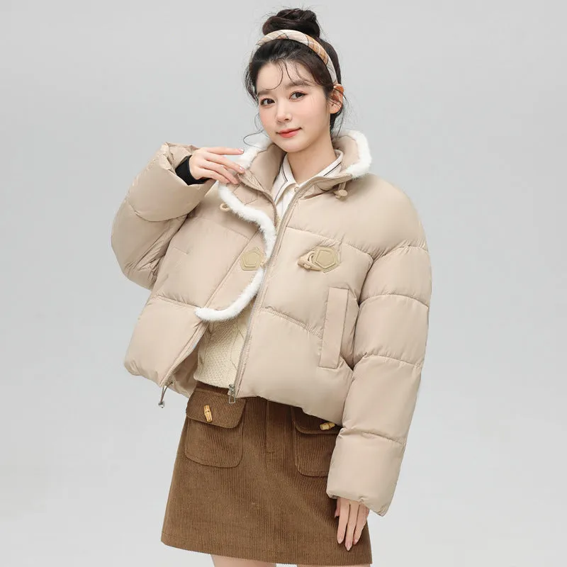 Stylish Solid Color Boxy Fit Puffer Jacket with Toggle Button