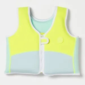 SUNNYLIFE SALTY THE SHARK SWIM VEST - AQUA NEON YELLOW
