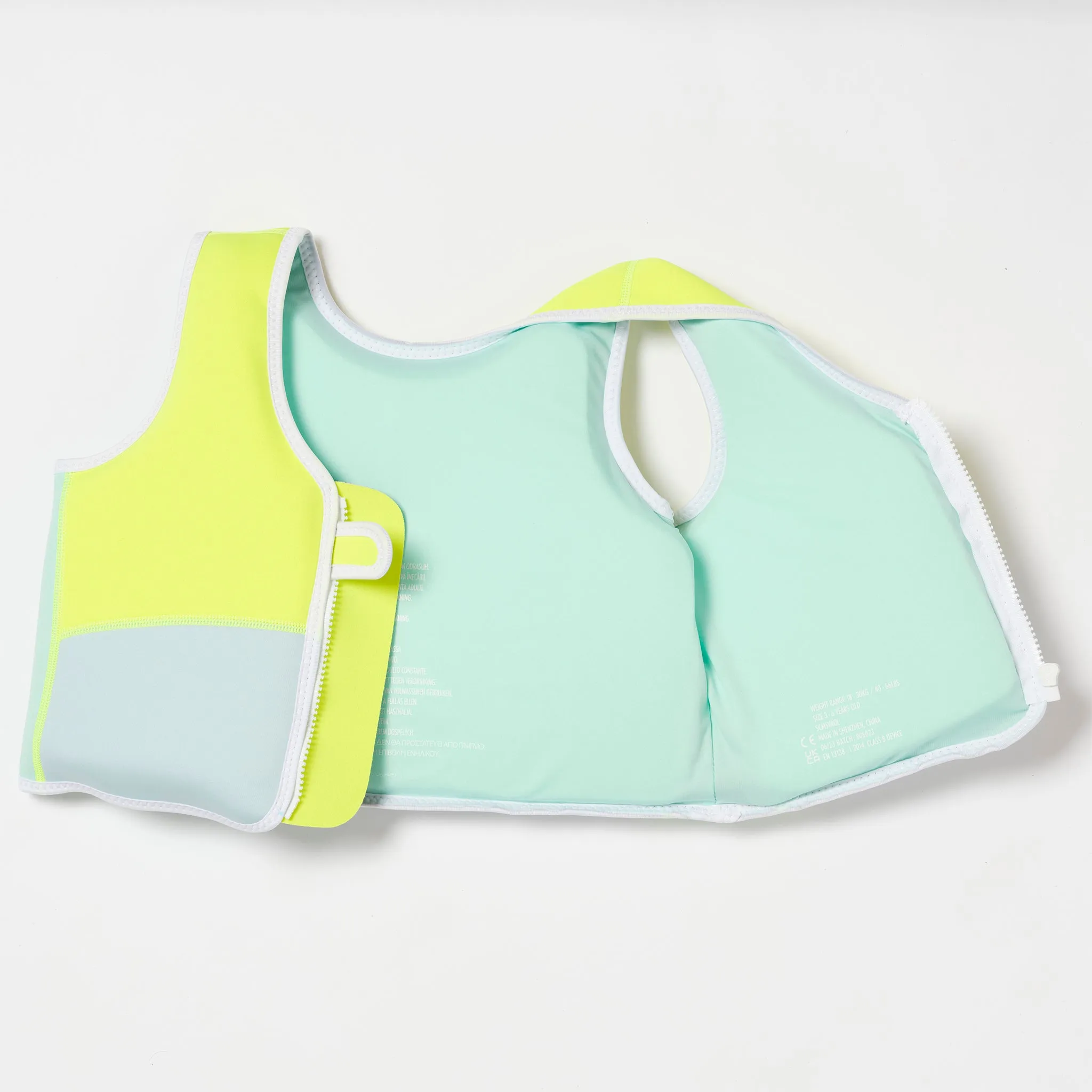SUNNYLIFE SALTY THE SHARK SWIM VEST - AQUA NEON YELLOW