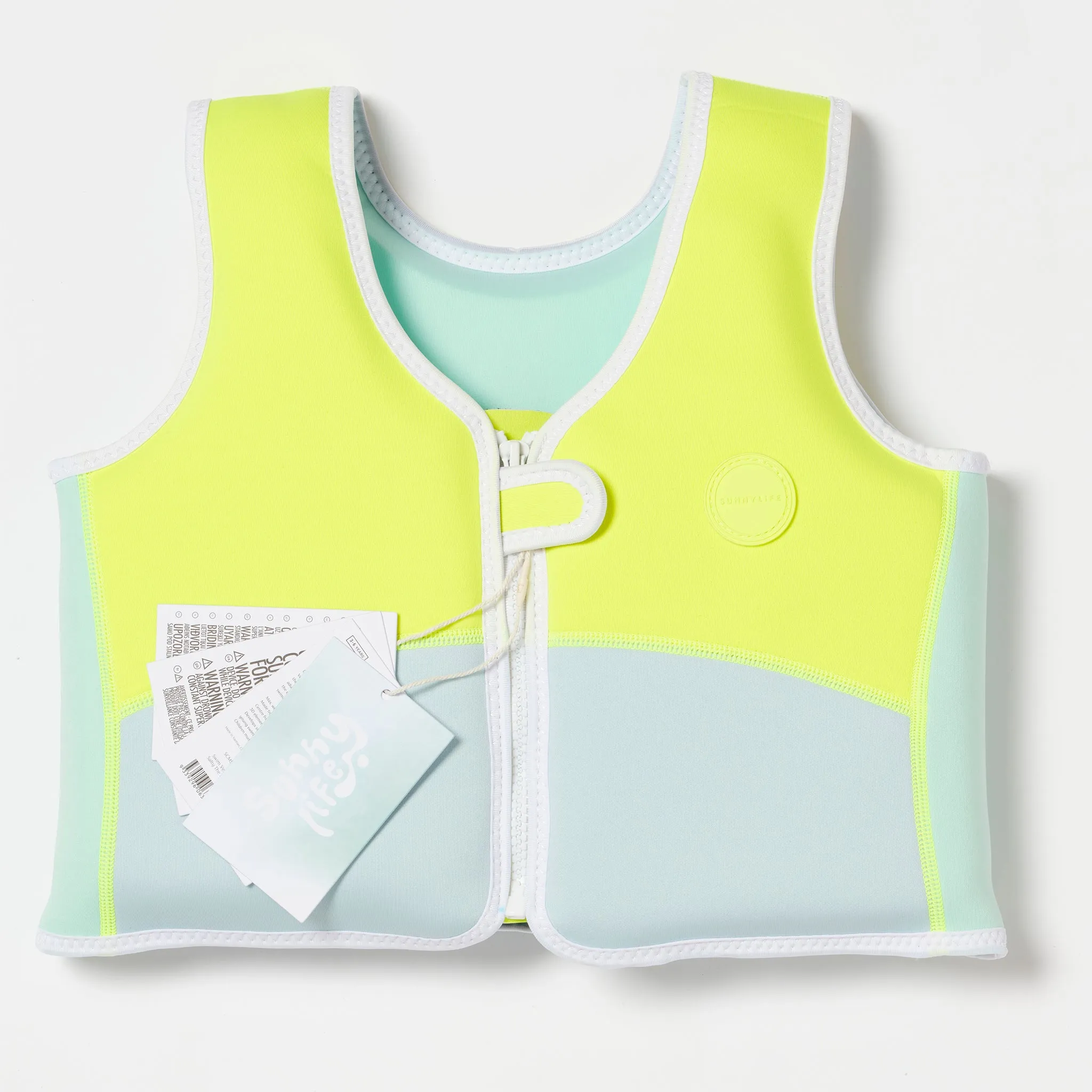 SUNNYLIFE SALTY THE SHARK SWIM VEST - AQUA NEON YELLOW